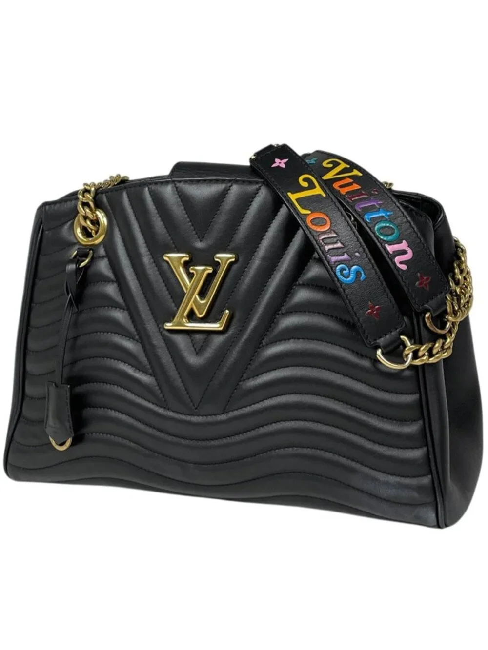 Louis Vuitton New Wave Chain Tote Shoulder Bag Leather Noir